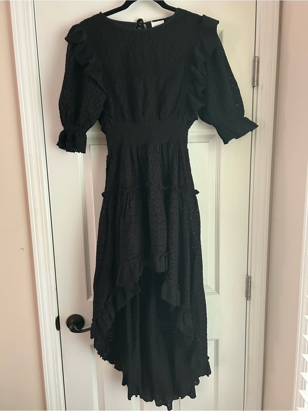 Misa Los Angeles Black High-Low Eyelet Ruffle Dress
